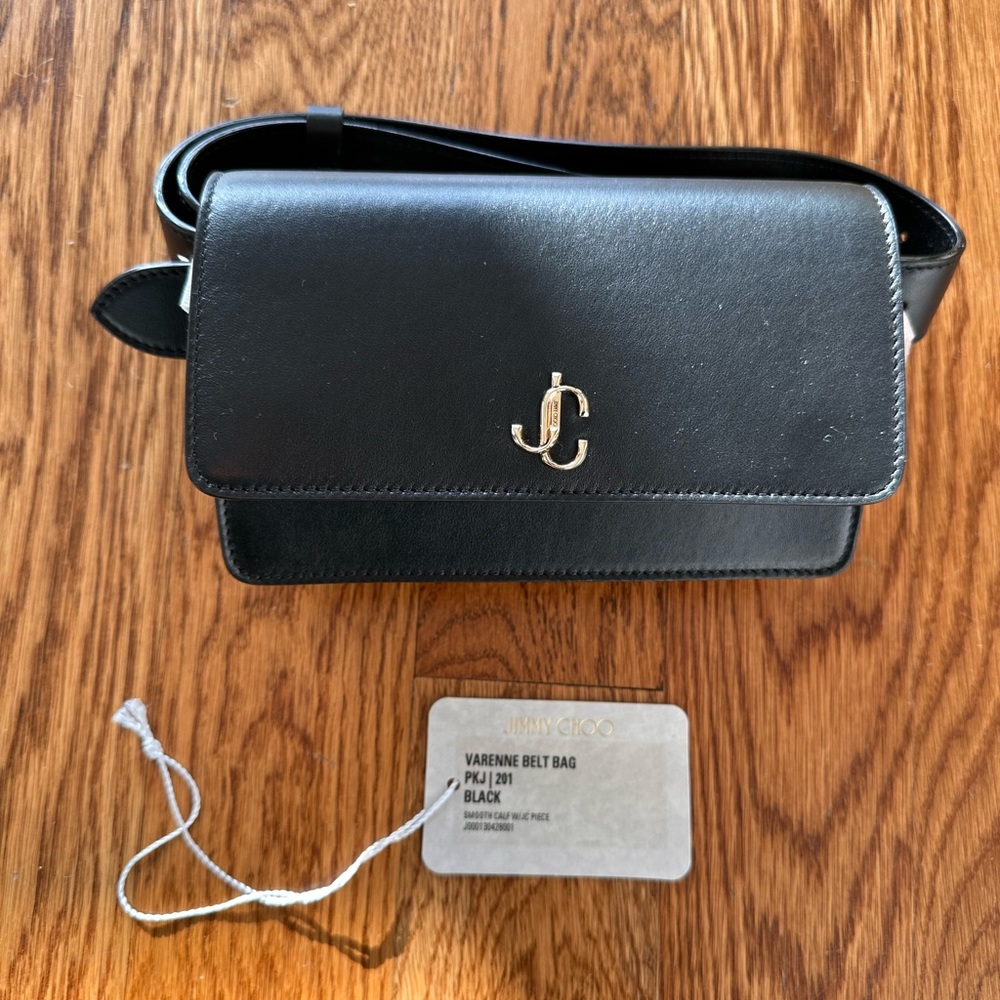 NEW WITH TAGS Jimmy Cho Varenne Leather Belt Bag in Black